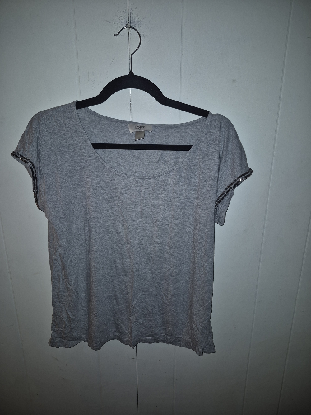 LOFT Light Gray Scoop Neck Short Sleeve Top